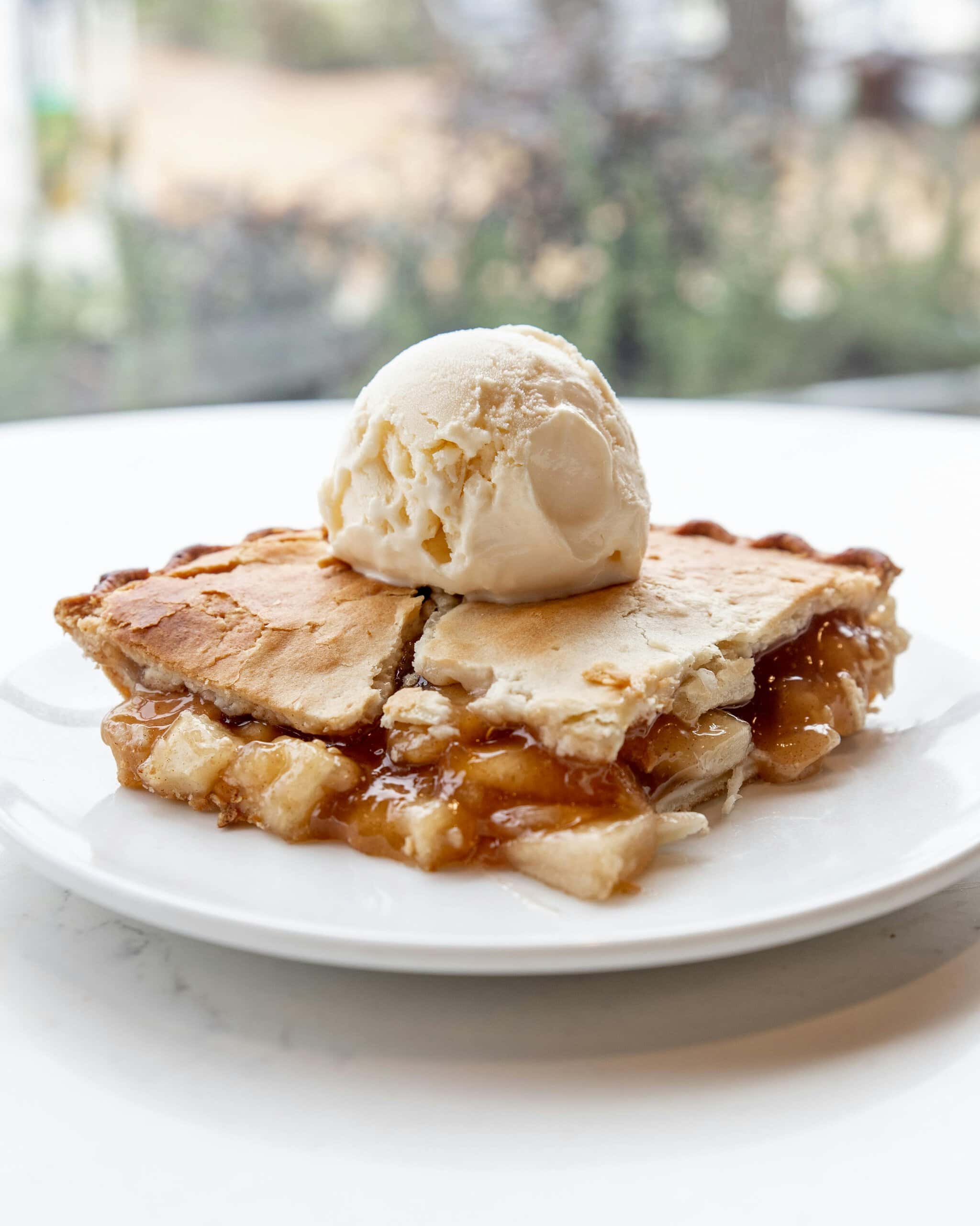 Apple pie with vanilla ice cream on top