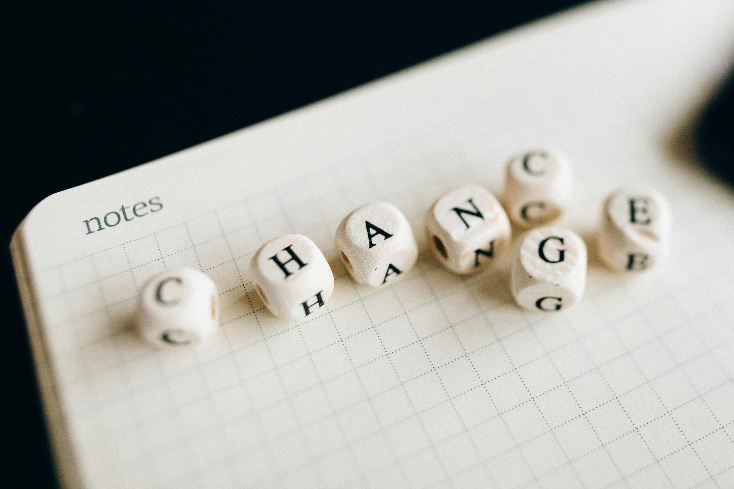 Dice on notepad showing change and chance